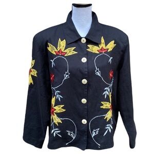 Alex Kim Black Embroidered Vintage Cotton Jacket Blazer Size 1X